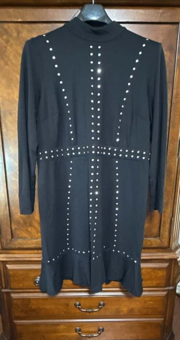 Lane Bryant Black Studded Mock Neck Long Sleeve Ruffle Hem Dress Size 20